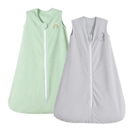 PHF Soft Baby Sleep Sack, 0-6 Months 1.5 TOG Baby Wearable Blanket, 2-Way Zipper Micro-Fleece Sleeping Bags, 2 Pack Comfy Sleeping Sack for Baby Boys Girls, Small Size, Grey & Sage Green