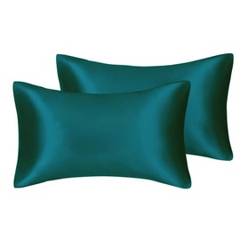 Juwenin Bedding,Super Soft and Luxury Silky Satin Pillowcase with Zipper (Silky Satin Pillow Case for Hair) Set of 2 (Teal, Queen(20''x29''))