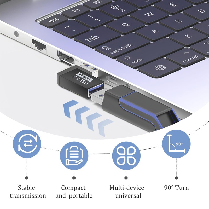 2 PCS USB Winkelstecker 90 Grad USB 3.2 Winkel Adapter,
