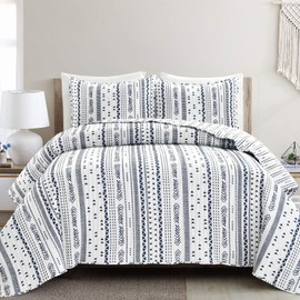 Lush Decor, Navy/White, King Hygge Stripe 3 Piece Quilt Set