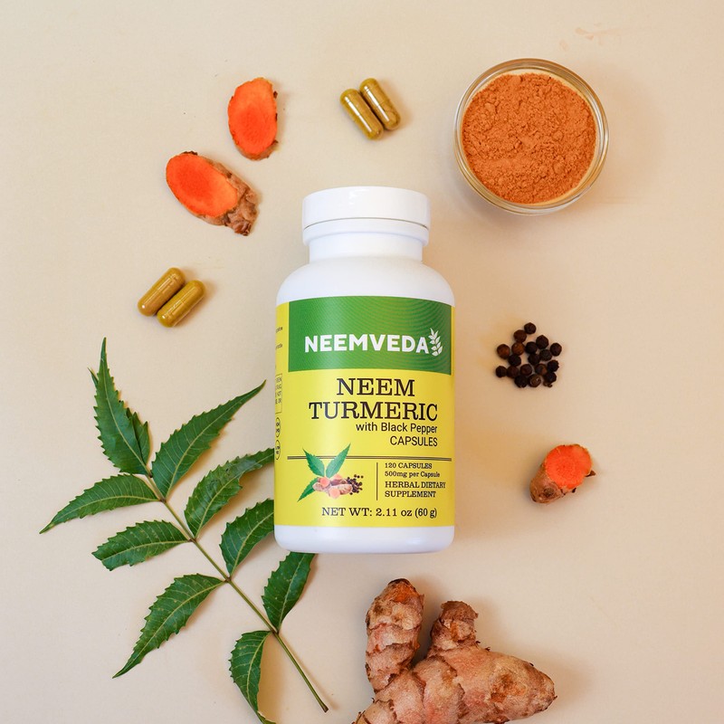 Neemveda Neem Turmeric Capsules with Black Pepper 120 Veg Capsules