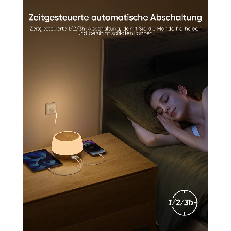 Bedside Lamp Touch Dimmable with 20 W Charging Function, LED