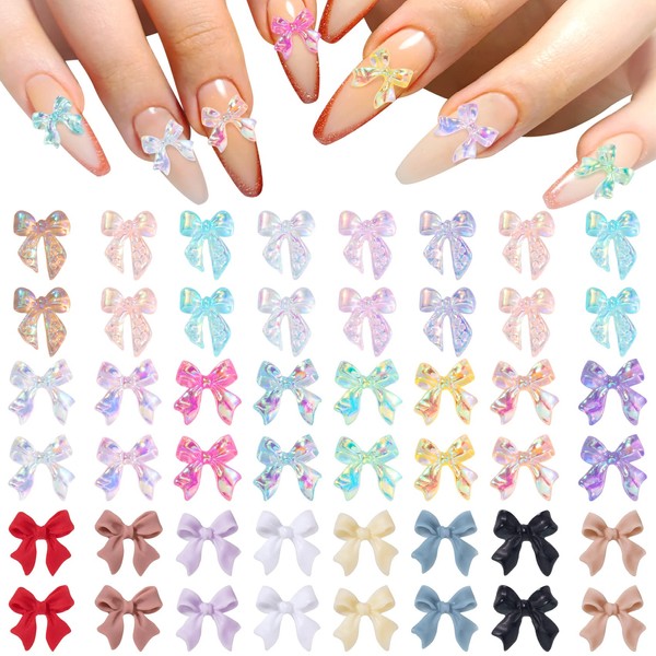 Mezrkuwr 240 Pieces Aurora Bow Nail Pendants, 3D Bow Nail