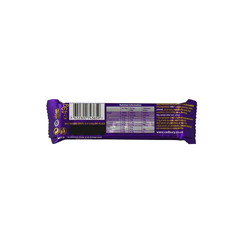 Cadbury Dairy Milk Fruit & Nut Chocolate Bar Single 49g