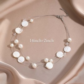 Layered Shell Necklaces for Women Stacked Pearl Necklaces Statement Charm Boho Necklace for Women White