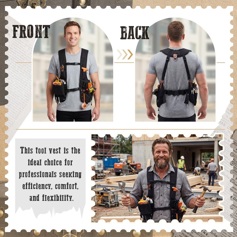 1 Pack Tool Vest with Leather, 33 Pockets with Removable