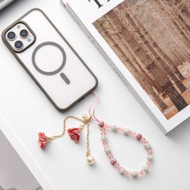 MORSUNBELA Phone Chain White Universal Phone Lanyard Short Phone Chain beaded lanyard for Girl Women,Keychain,Bag Decorations,Cameras