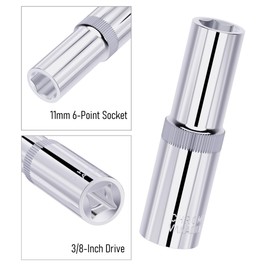 FOCMKEAS 2PCS 11mm Shallow Socket, 3/8 Inch Drive, 6-Point, Metric, Heat Treated CR-V Steel Short Sockets, Full Polishing, 1.1 Inch Length