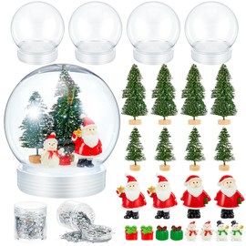 Qunclay 4 Set Christmas Clear Plastic Snow Globes Kit Christmas Tree Santa Claus Snowman Gift Christmas Sequins for Kids Family DIY Snow Globes Home Decoration Crafts Making Christmas Decoration