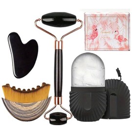 Set Rodillo Hielo, Gua Sha y Cepillo Linfático para Masaje Facial ，PINK