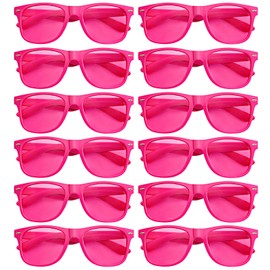 Geopty 12 Pack Hot Pink Sunglasses Party Favors Bulk, Fun Neon Colored Lens Glasses for Adults Unisex