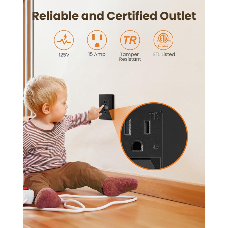 SURAIELEC 15A Night Light Wall Receptacle, Dusk-to-Dawn Guide Light, 3000K