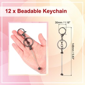 PATIKIL 12 Stück Perlen-Schlüsselanhänger-Stangen, Metall-Perlen, Schlüsselanhänger-Rohlinge, Großpackung mit Karabinerhaken für Anhänger, DIY, Kunst, Handwerk, graue Beschichtung, 14.8x3cm