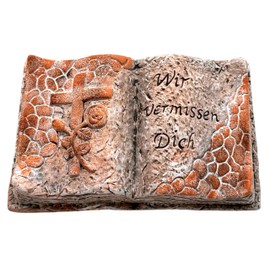 Bambelaa! Graveside Decoration Mourning Item Cross on Book "Wir vermissen Dich" Red Ceramic Approx. 22 x 14.5 x 5 cm Weatherproof - Grave Decoration Grave Memorial Grave Stone Grave Stone with