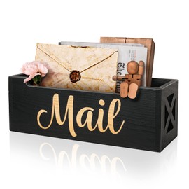 Mail Organizer Mail Holder Countertop, Rustic Wooden Mail Basket Mail Tray Letter Holder Box for Desk Home Office Wall Mount