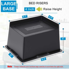 EGTTGIN Bed Risers 2 inch, 3 inch, 4 inch, 5 inch, 6 inch Heavy Duty, Oversized Furniture Riser for Couch Sofa Table Desk Chair Recliner Leg Frame Dorm, Support up to 6000 Lbs (Black 4 inch, 4 Pack)