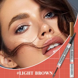 2PCS Eyebrow Gel and Pencil Combo, Waterproof, Smudge-Proof, 4-Prong Microblading Effect for Natural, Defined Brows, Compact and Portable(Light Brown+Dark Brown)