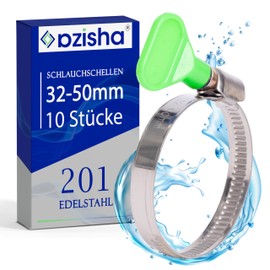 AZISHA 10 x 32-50 mm Hose Clamps Set with Wing Nut Made of Rustproof Stainless Steel | Hose Clamp with 9 mm for Pool Washing Machine Car | Hose Tie Hose… (32-50mm with Green Handle)