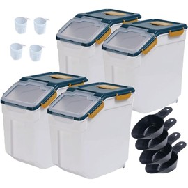 Saim Airtight Rice Container & Flour Storage 25lb 4-Pack, BPA Free Food Grade Plastic with Lids, Rice Dispenser Bin for Rice, Grain, Dog Food - Includes Scoop (Dark Blue)