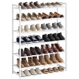 Nunsino Shoe Rack, Metal Shoe Organizer, 6 Tier Garage Shoe Rack Max Holds 30 Pairs,Shoe Storage Shelf for Closet,Entryway,White