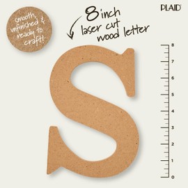 Plaid Wood Unfinished Letter, 8" Wooden Surface Perfect for DIY Arts and Crafts Projects, 63598, 8 inch