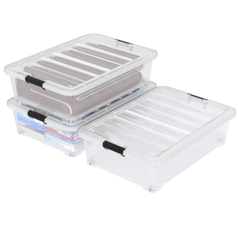 Hespama 3-Pack 50 Quart Plastic Underbed Storage Container Bin, Plastic
