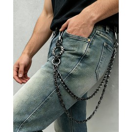SISICHIC Pants Jean Chain: Pocket Wallet Purse Chain Belt for Biker, Heavy Streetwear Grunge Punk Goth Rockstar Pirate Accessories - Carabiner Black Leather