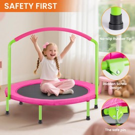 Ativafit 36inch Big Handle Toddler Trampoline for Kids Ages 1-6 Indoor Outdoor Mini Trampoline with Safety Padded Cover Fun for Kids