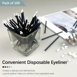 Jaasuee 100PCS Black Disposable Eyeliner Brushes, Cosmetic Eye Wands for Eyeliners, Lip Liners, Eye Makeup, Eyelashes, and Detail Painting, Makeup Brush Applicators