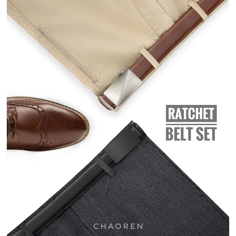 Ratchet Belts for Men 2 Pack - 1 3/8" Leather