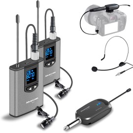 Alvoxcon TG220 Wireless Microphone, UHF Pin Microphone, Wireless Headset Microphone, Clip Microphone, Hands-Free Microphone, Video Recording, Amplifier, Camera, Smartphone, Lightweight, Japanese Instruction Manual Included, Transmitter x 2, Receivers x 1, For 2 People