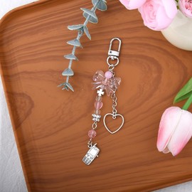 Guqqeuc Bow Heart Keyring Aesthetic Keychain Y2k Accessories for Women Girls Phone Keychain Charm Bag Handbag Accessories for Women Bag Charms for Women Handbags Butterfly Key Rings for Car Keys