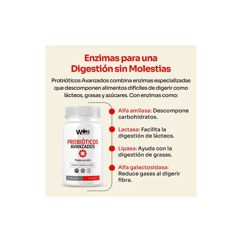 Paquete de 3 Probióticos Avanzados Laboratorios Wöhl Cápsulas Enzimas Digestivas