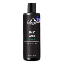 Mountaineer Brand Beard Wash For Men | 100% Natural Beard Shampoo | Thick Cleaning Softening Lather for Hair and Skin | Hydrate and Detangle | Grooming Treatment | WV Timber Scent 8oz