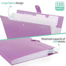 KONVINIT A4 File Organiser - 5 Pockets Expanding File Folder Document Organiser High Capacity Portable Expandable Folder Paper Work Organizer Folder for School and Office,Purple