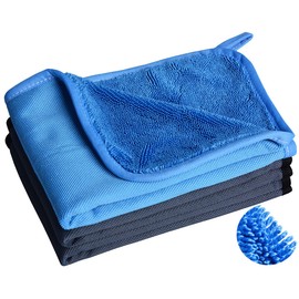 Premium Microfibre Car Cleaning Cloth 600gsm Braided Super Absorbent Drying Cloths Scratch-Free Reusable for Car Washing Detailing Motorcycles Polishing Glass Household (Black2pcs+Blue1pcs, 30*40cm)