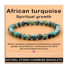 AD Beads Handmade Gemstone Stretch Elastic Bracelet Crystal Healing Reiki Nature's Beauty and Spiritual Essence Unisex (6mm, African Turquoise (Spiritual growth))