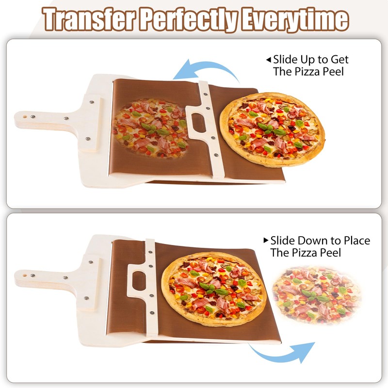 Leozzo Sliding Pizza Peel, Pizza Slider Paddle with Pizza Cutter