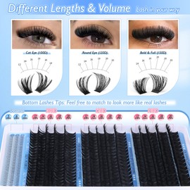 Cluster Lashes 100D120D150D with Bottom Lash, Individual Eyelashes Long 12-20mm DIY Individual Cluster, Thick Eyelash Clusters Volume Lashes Extension 390pcs D Curl Lash Clusters by CORUSCATE