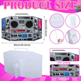 DoubleFill 3 ft 70s 80s 90s Disco Themed Party Decorations Boom Box Cardboard Stand up Cutout Boom Box Hip Hop Theme Stand up Photo Prop Musical Party Stand-up Backdrop for Birthday Decor Supply