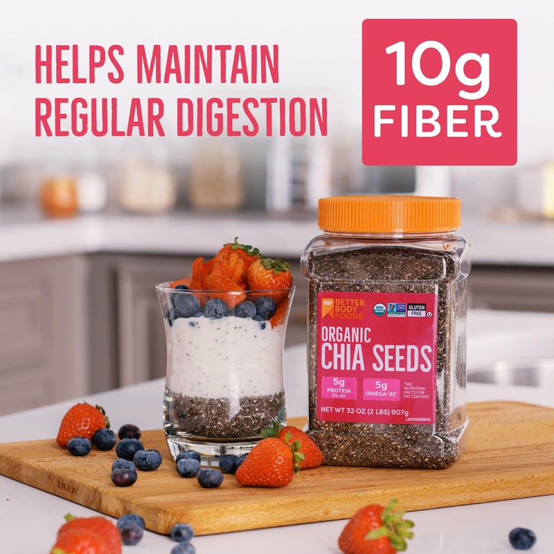 BetterBody Foods Organic Chia Seeds 2 lbs, 32 Oz, with