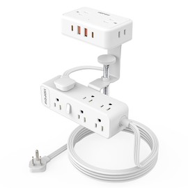 HOPOW Dual Layer Desk Clamp Power Strip（White）, Desktop Edge Mount Charging Station with 13 Outlets 4 USB Ports (2 USB C), Under Desk Surge Protector(1700 Joules), 10 Ft Extension Cord for Office