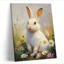 AEHIE Christian Wall Decor,Vintage Bunny Wall Decor, Easter Rabbit Flower Framed Canvas Wall Art, Rustic Landscape Wall Decorations for Nursery Bedroom Home Office Decorations Decor 11x14