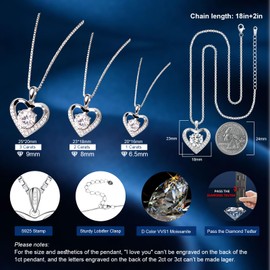 Moissanite Heart Pendant Necklace for Women - 925 Sterling Silver D Color VVS1 Diamond Chain Necklaces Dainty Luxury Love Jewelry Gifts Wedding Anniversary Birthdy to Womens Wife Mom Girlfriend Her (1.0 carat)