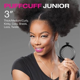 PuffCuff | Junior 3" Hair Clamp | For All Natural Curly, Thick, Kinky, Textured, Locs, or Braided Hair | Painless, Damage-Free Styling Tool Made Specifically for Big Hair | Black | 2 Pieces