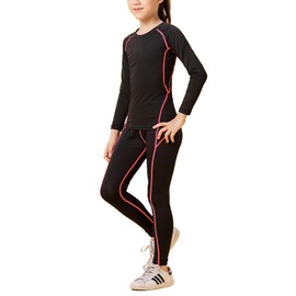 HSTiSan Girls Compression Sets Sport Base Layer Kids Thermal Underwear Suits Fitness Outfit Clothing 2PCS Pink 6-7Years