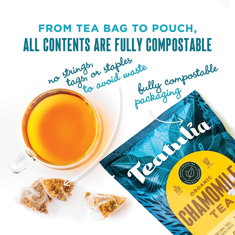 Teatulia Organic Chamomile Tea Bags (50 Pyramid Teabags) Raw Whole