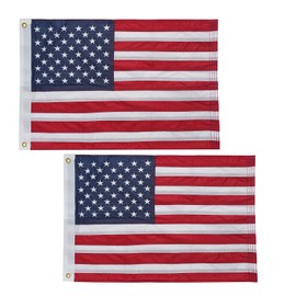 Bradford 2 Pack American Flag 16x24 Inches Made in USA, Embroidered Small American Boat Flag Nautical Patriotic US United Flags for Outside with 2 Brass Grommets