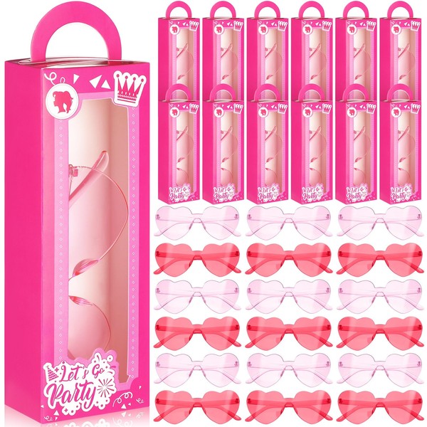 ReliThick 40 Pcs Pink Princess Gift Boxes Set bulk 20 Pink Girls Party Favor Boxes Pink Doll Gift Boxes Goodie Bag 20 Heart Shaped Sunglasses for Birthday Bachelorette Supplies Decoration