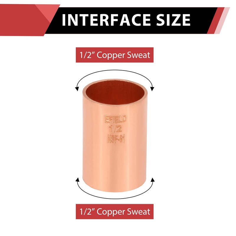 Pro 50-Pack EFIELD 1/2" X 1/2" Copper Slip Coupling, No